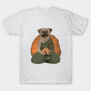 meditating pug with lotus flower 1 T-Shirt